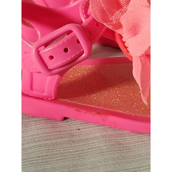 Baby Girl Hot Pink Jelly Sandals W/Flower (Size 3) Spring/Summer/Easter/Beach - Picture 5 of 16